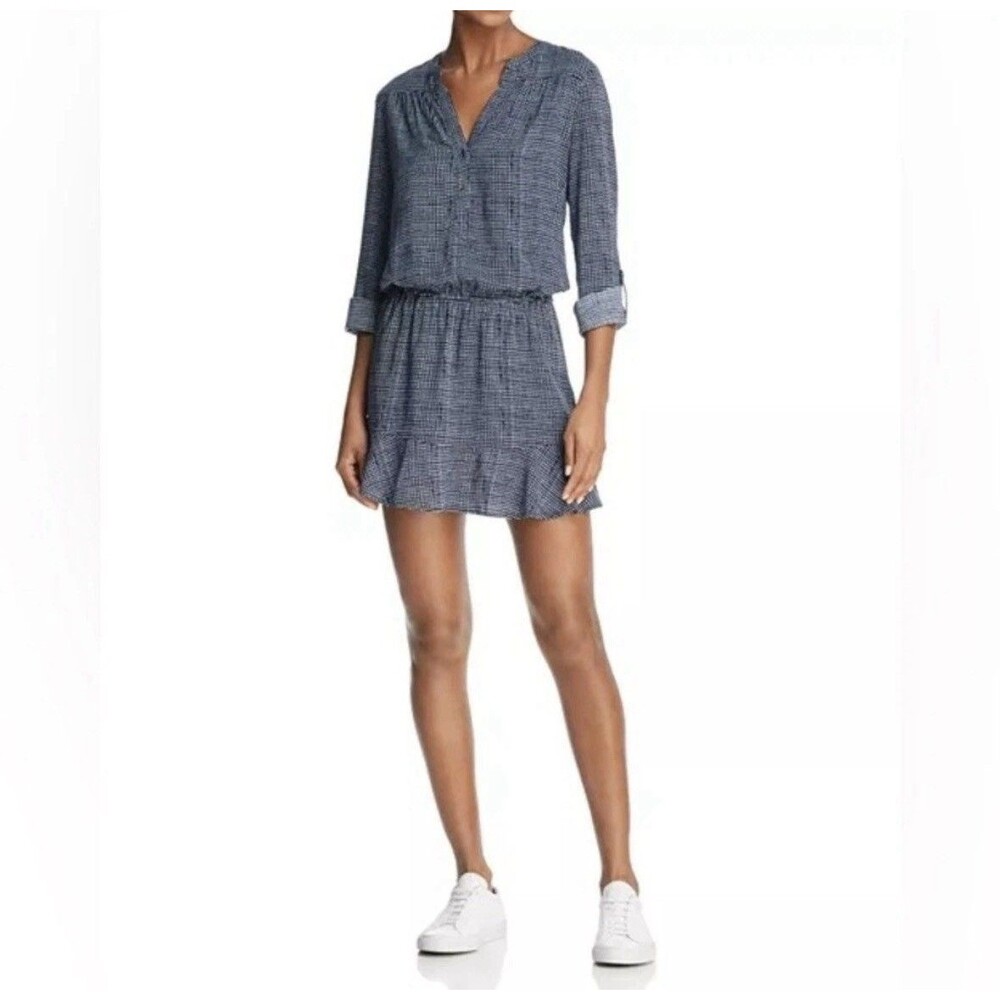 Joie Acey Button-Front Blue Soft Dress Size M Long Roll Tab Sleeve Euro Vacation - Picture 7 of 14